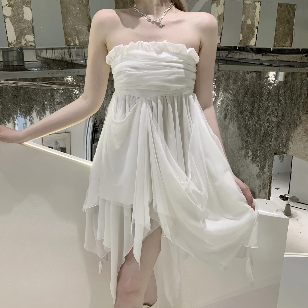 BB BLUE 小众原创春夏破败风暗黑抹胸连衣裙