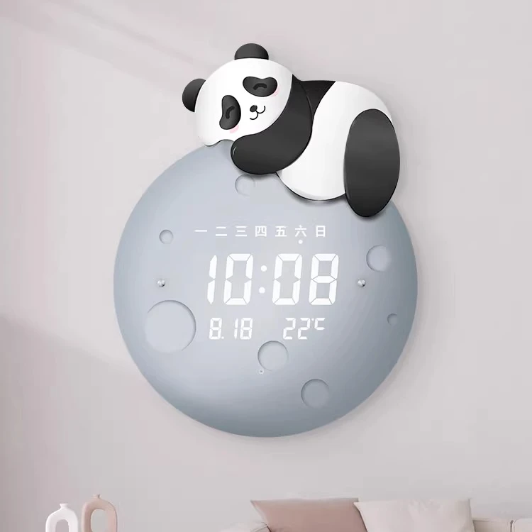熊猫钟表挂钟客厅家用2024新款LED静音时钟挂墙装饰卡通可爱挂表