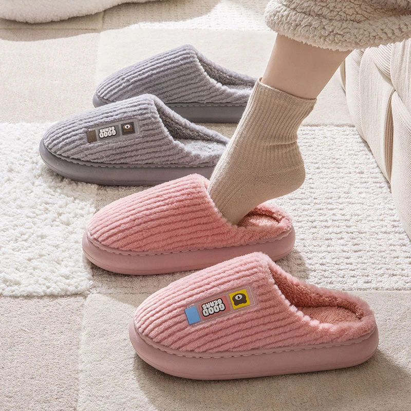 厚底毛绒棉拖鞋女士秋冬季居家室内防滑外穿保暖舒适情侣棉拖鞋女