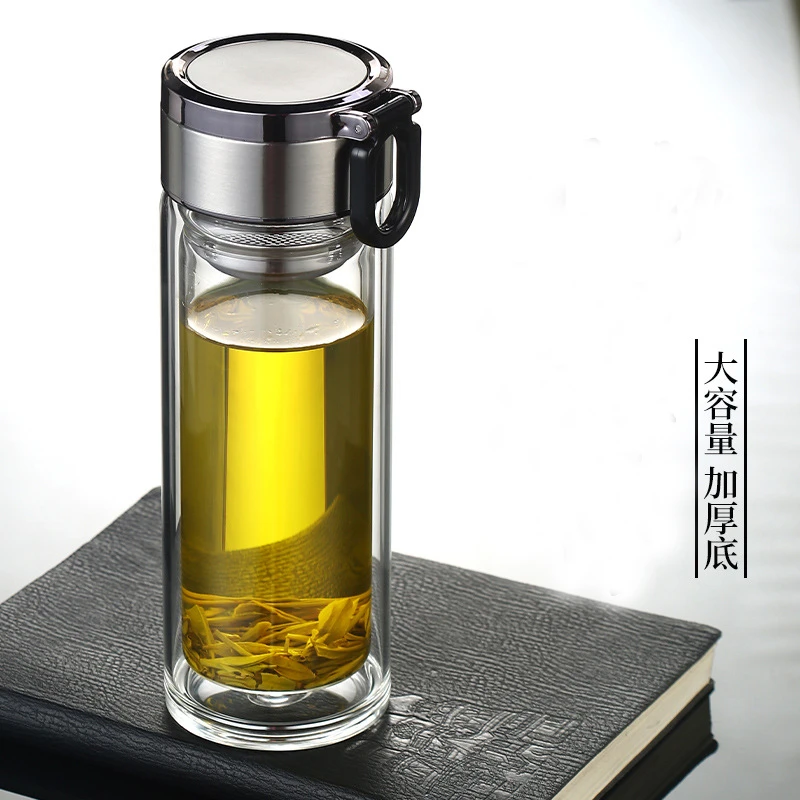 高硼硅双层耐高温隔热水杯透明茶杯男女车载玻璃杯便携加厚防摔