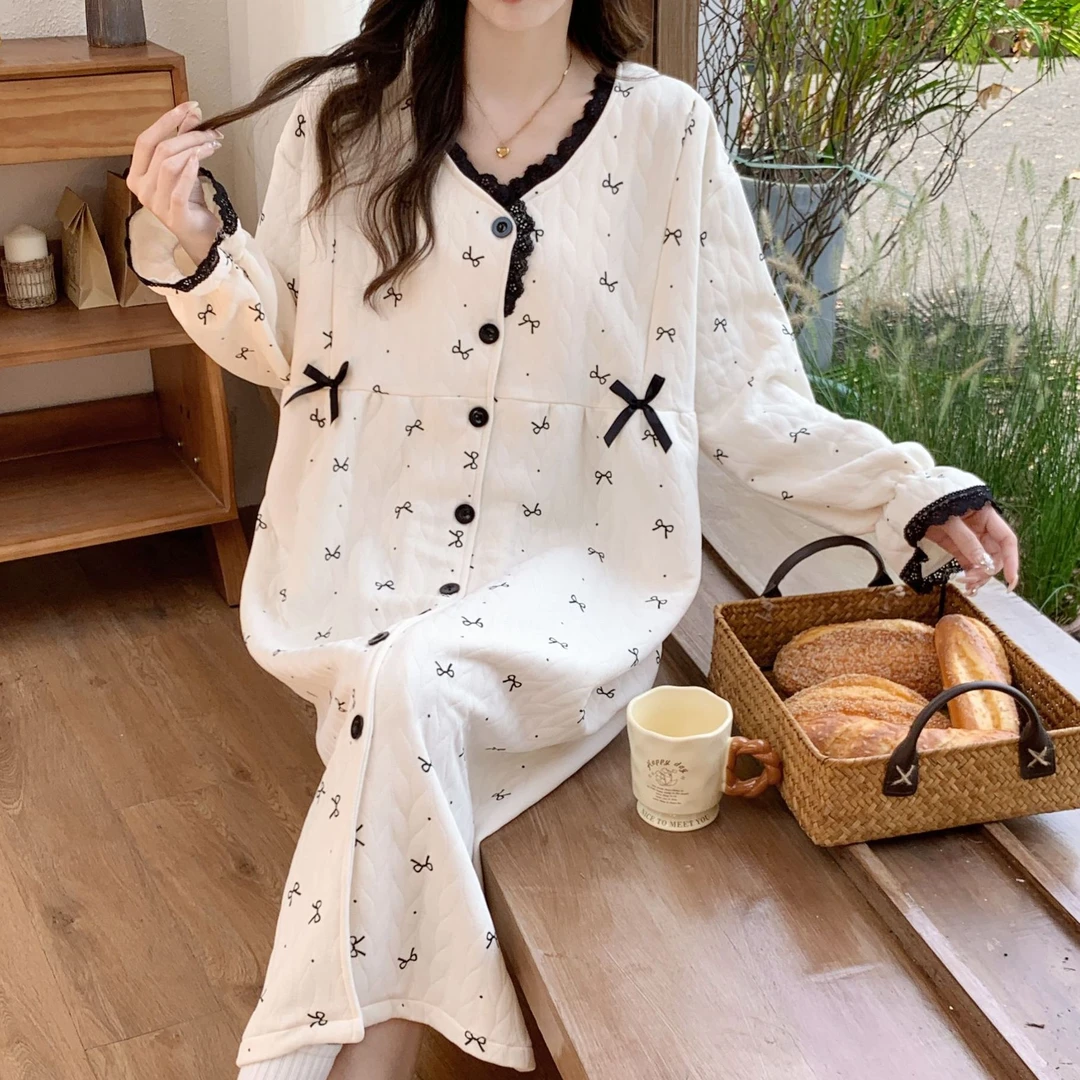 超柔软空气 棉舒适休闲外穿长袖吸汗透气宽松哺乳优雅家居月子裙