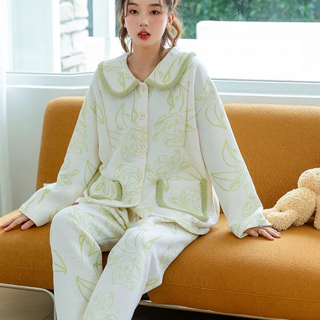 冬季新款A类母婴养肤空气棉产后家居服加厚哺乳孕妇月子服睡衣