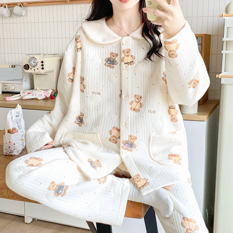 秋冬新款A类母婴养肤空气棉产后家居服加厚哺乳孕妇月子服睡衣