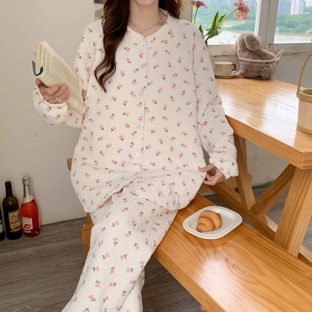 秋冬新款带胸垫空气棉产前产后长袖产妇月子服哺乳衣家居服