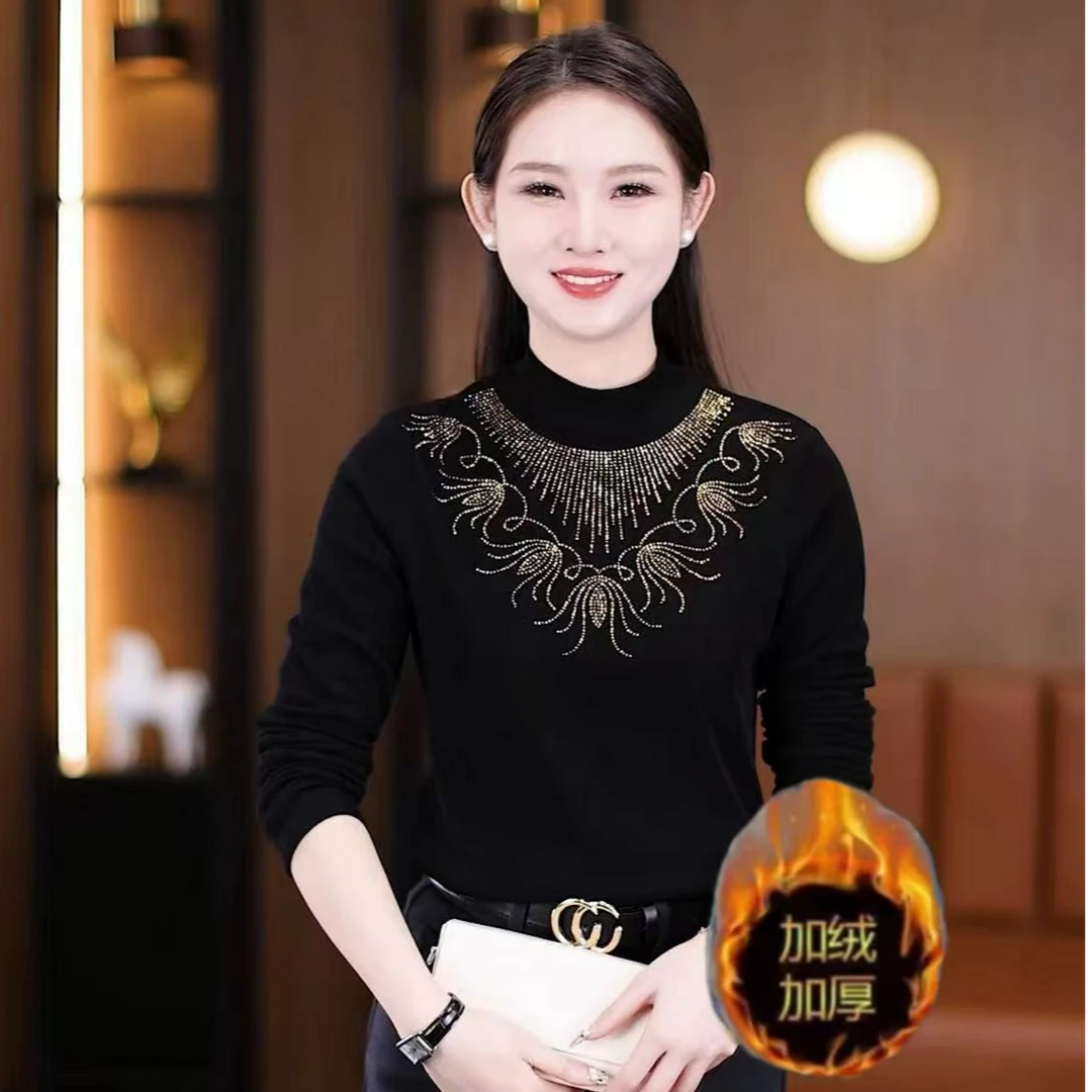 YUNKEMAN/云珂蔓【运费补贴】时尚半高领加绒加厚保暖显瘦打底衫