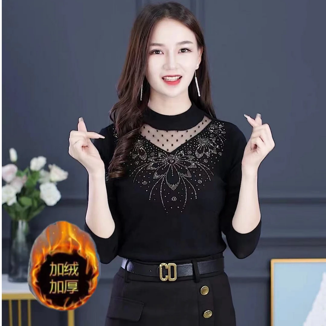 时尚小衫洋气修身显瘦打底衫黑色半高领百搭上衣网红气质纯色长袖