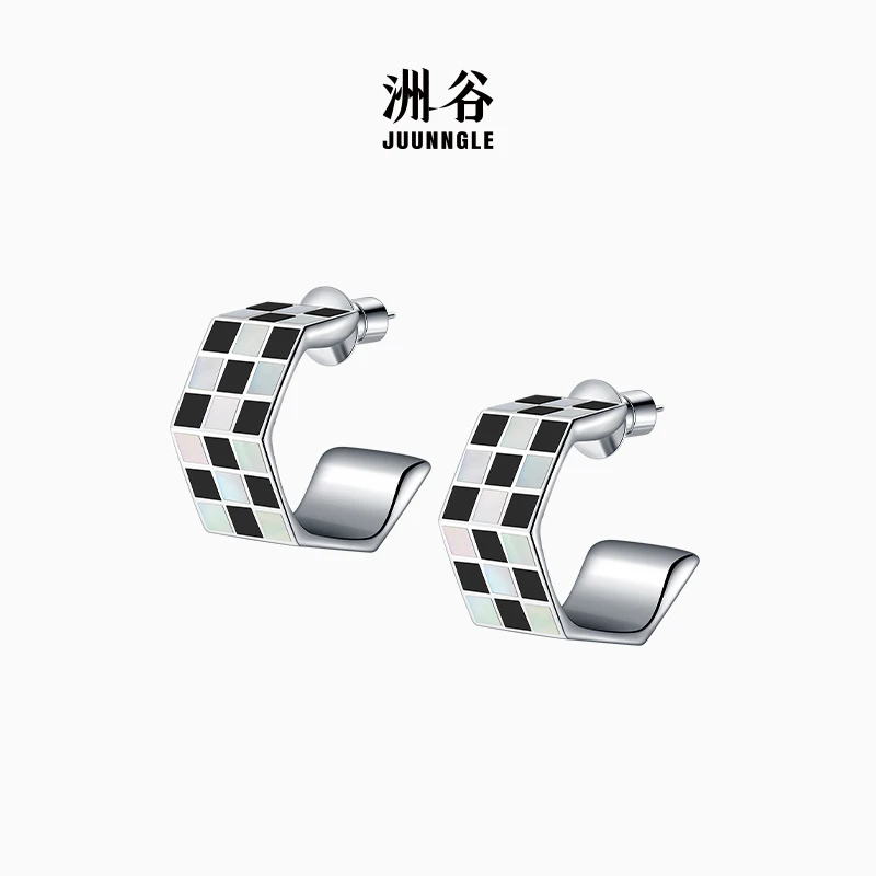 juunngle lab 铜合金珐琅耳饰 棋盘格耳环五金女孩气质小众送女友
