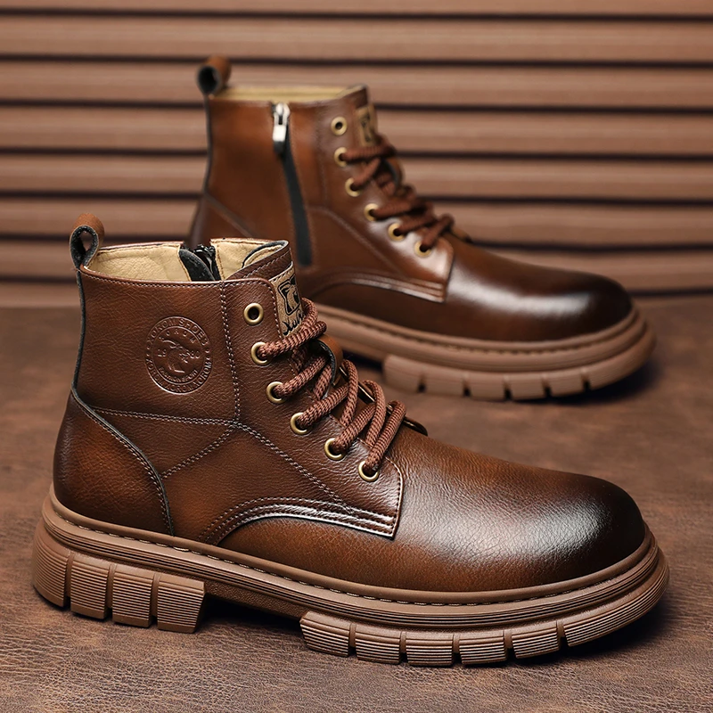 西部公羊马丁靴男士潮流时尚英伦风秋冬复古加绒百搭新款中帮靴子