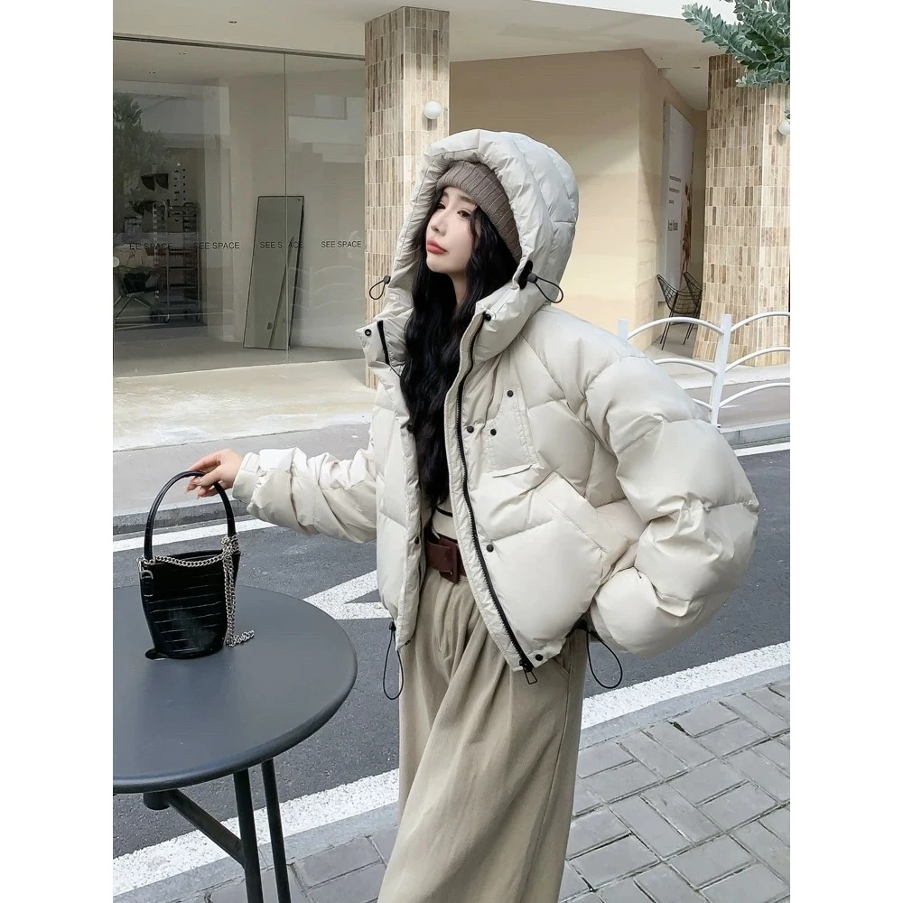 2024冬季韩版新款连帽羽绒服女短款小个子加厚面包服外套