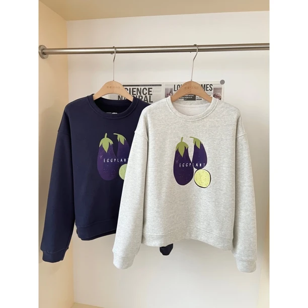 CSF-9979【花花私服❌退❌换】东大门韩系卡通茄子印花图案圆领卫衣