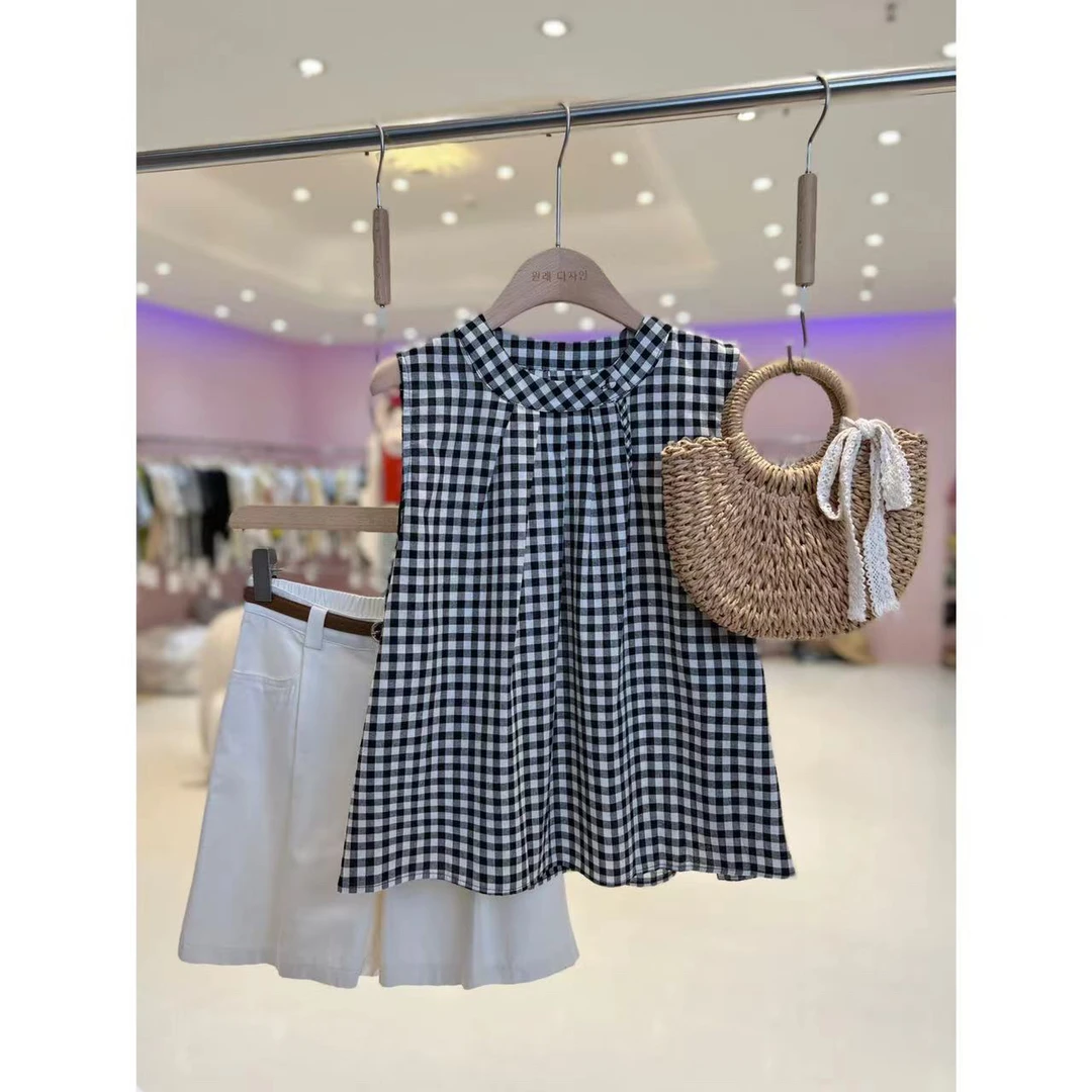 东大门夏季新款韩版百搭简约休闲格子衬衫8934