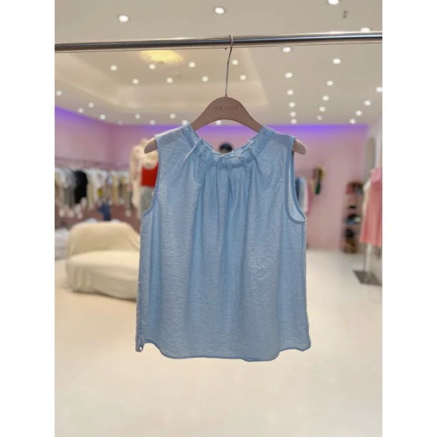 【芝士奶酪】东大门韩版百搭领口捏褶立领无袖衬衫8846