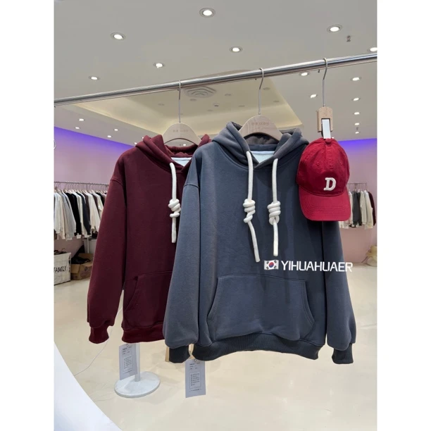 CHH-7963东大门韩国原单韩系简约设计感绑带连帽加绒卫衣