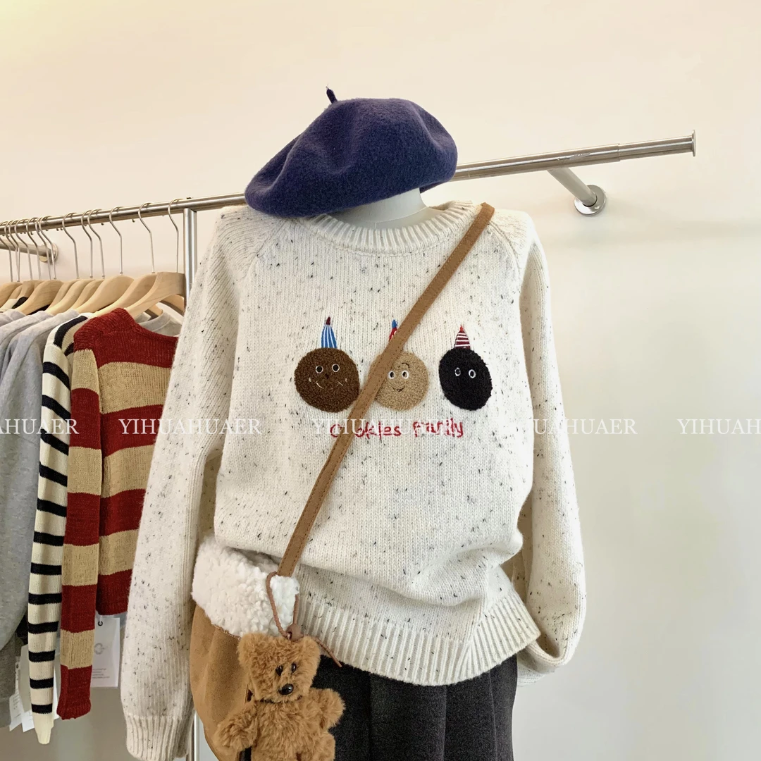 BHH-9888【小饼干】东大门韩版可爱搞怪饼干毛巾绣软糯减龄毛衣