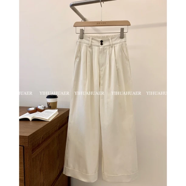 韩国原单东大门韩版显瘦设计感休闲显瘦高腰纯色搭休闲裤9131