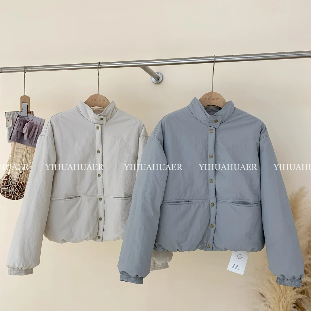 BHH-9780【加倍温暖】东大门韩版百搭立领排扣隐藏口袋减龄保暖棉服