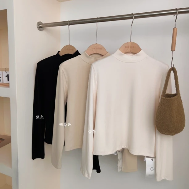 BHH-8097【小暖炉】东大门韩国原单韩版百搭显瘦长袖半高领打底T恤