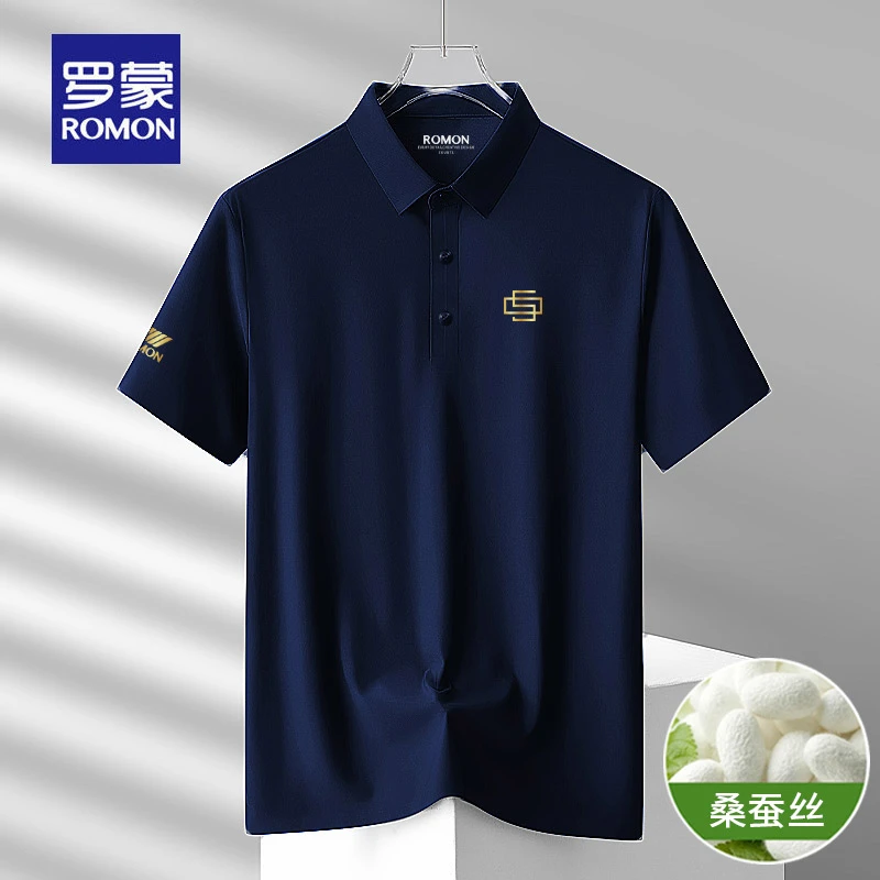 罗蒙polo衫短袖t恤男士夏季翻领上2026新款商务桑蚕丝透气半袖潮