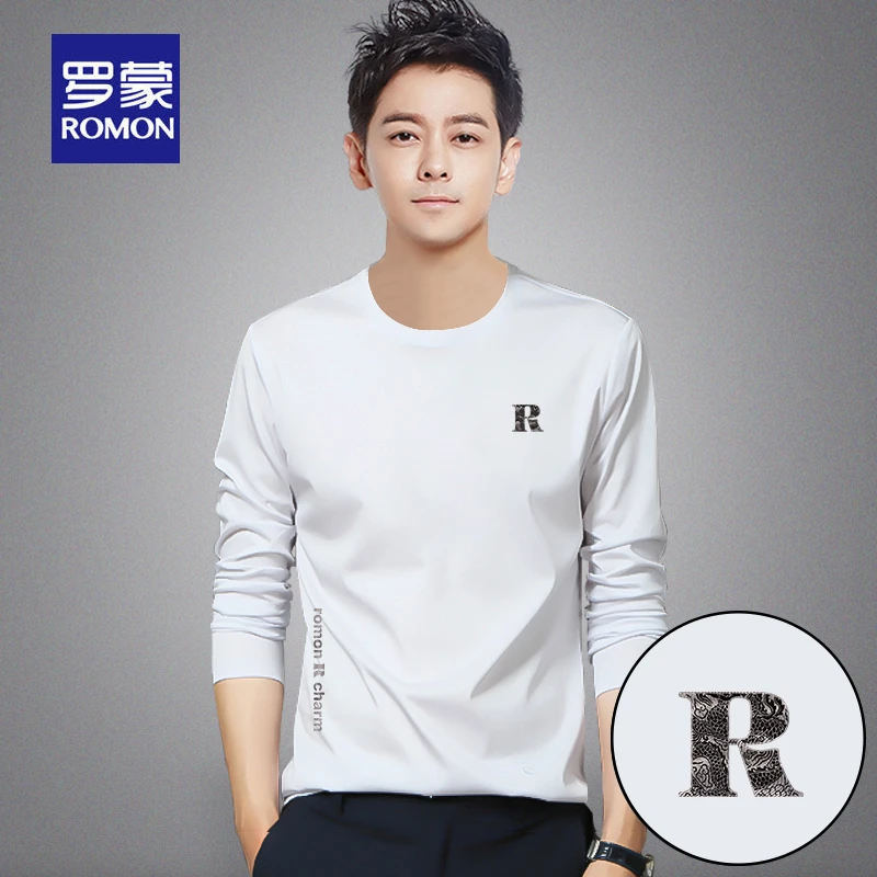 罗蒙男装秋冬季圆领长袖T恤休闲百搭潮流韩版棉质打底衫上衣R832