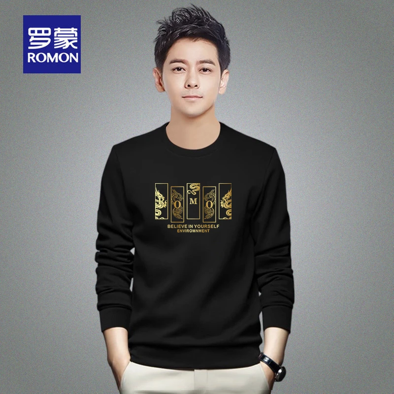 罗蒙圆领卫衣男装2026新款秋冬季加绒加厚宽松青年上衣服保暖外套