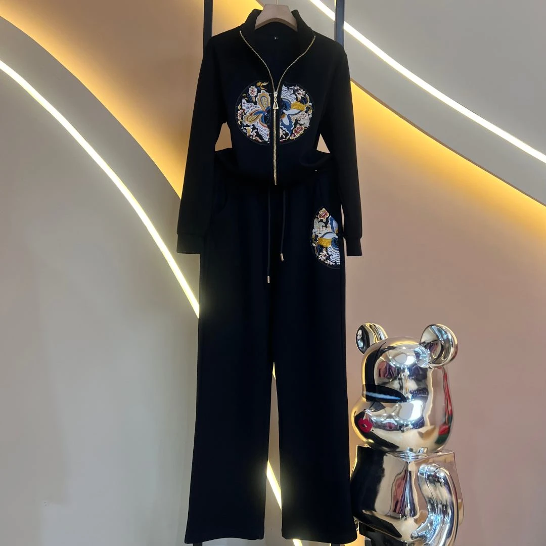 【高定新品】2024新品女装显瘦百搭韩版时尚休闲长袖运动套装39427