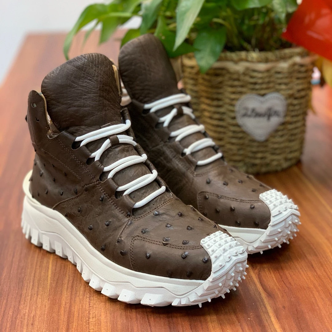 新款厚底鸵鸟皮联名大底真皮男鞋百搭休闲鞋户外潮流潮鞋冬季男士