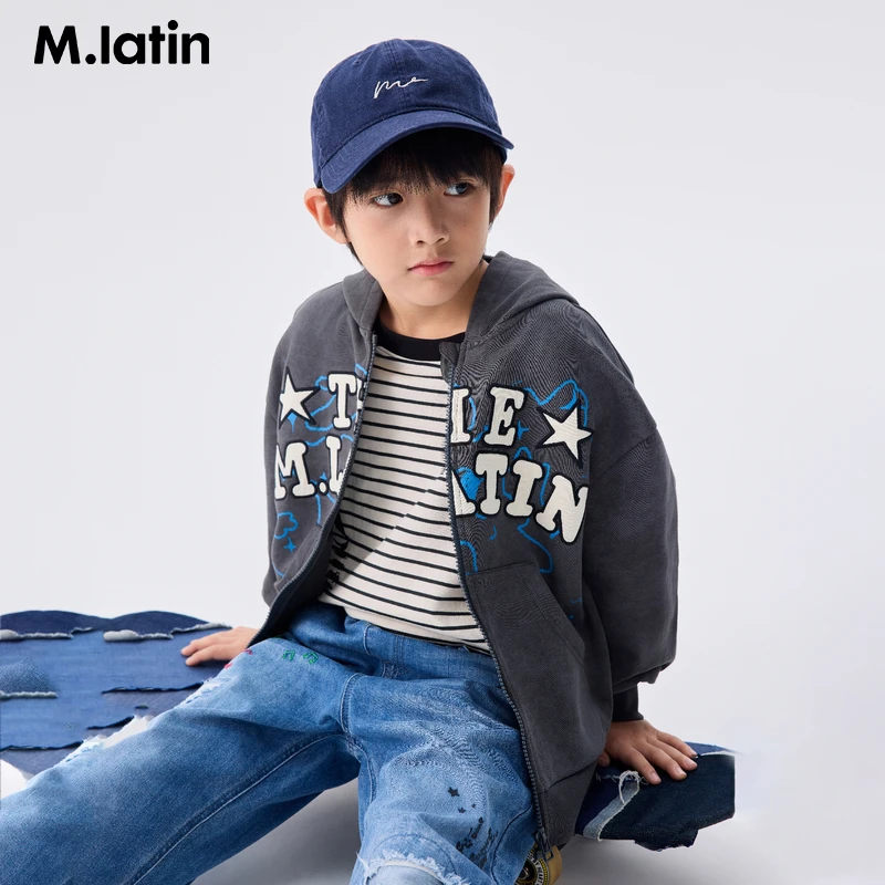 马拉丁童装儿童25春装新款男大童仿旧复古学院风质感贴布针织外套