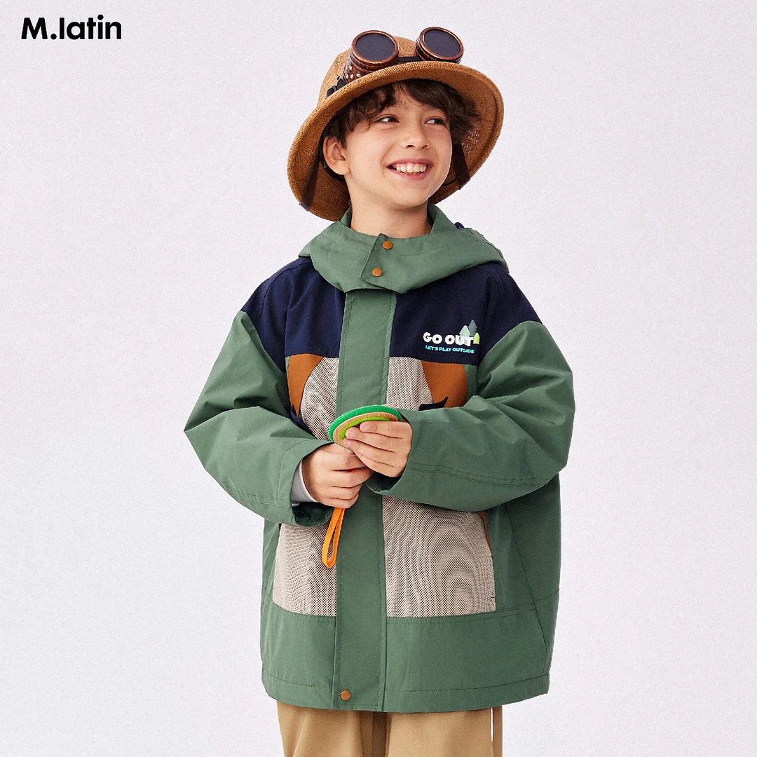 K1马拉丁童装儿童外套春新款男童女童大童户外趣味撞色加绒风衣