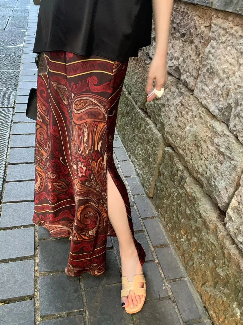 【繁花】丝滑显瘦复古小众松紧半身裙波希米亚风