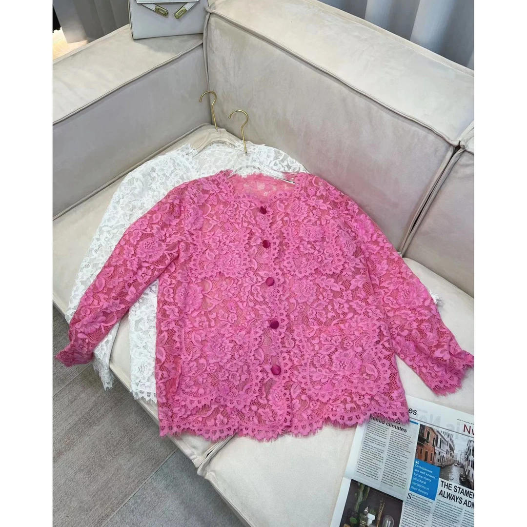 定染蕾丝镂空优雅气质长袖衬衫百搭绣花小香风