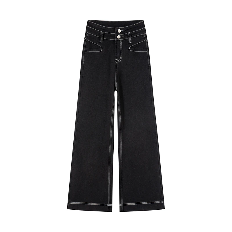 [原牛不褪色]黑色高腰喇叭牛仔裤女秋季水洗弹力显瘦喇叭裤9725