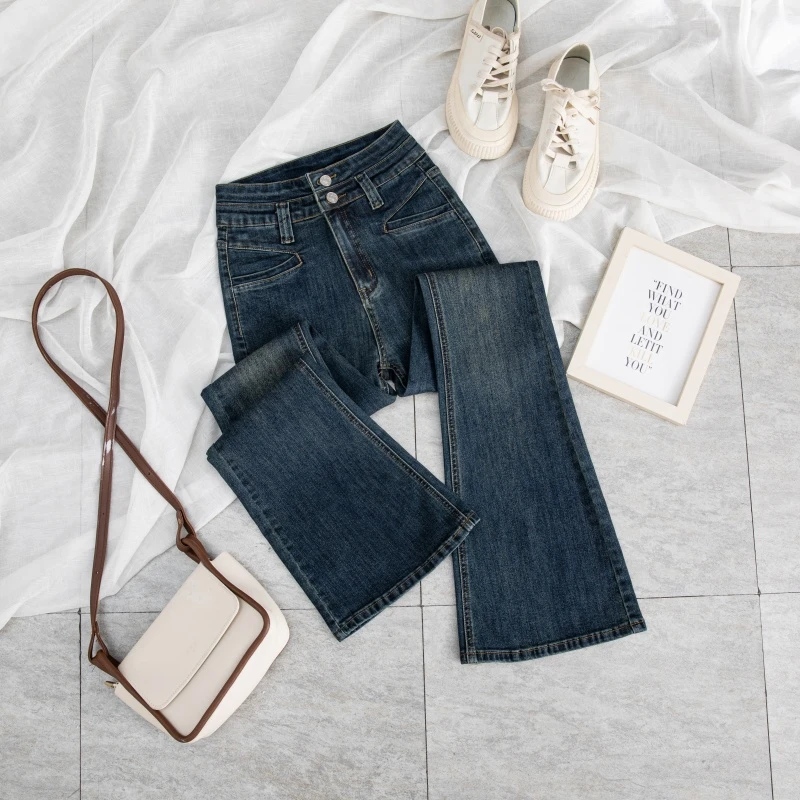 高腰微喇叭牛仔裤女2024年秋季新款修身显瘦紧身喇叭9738