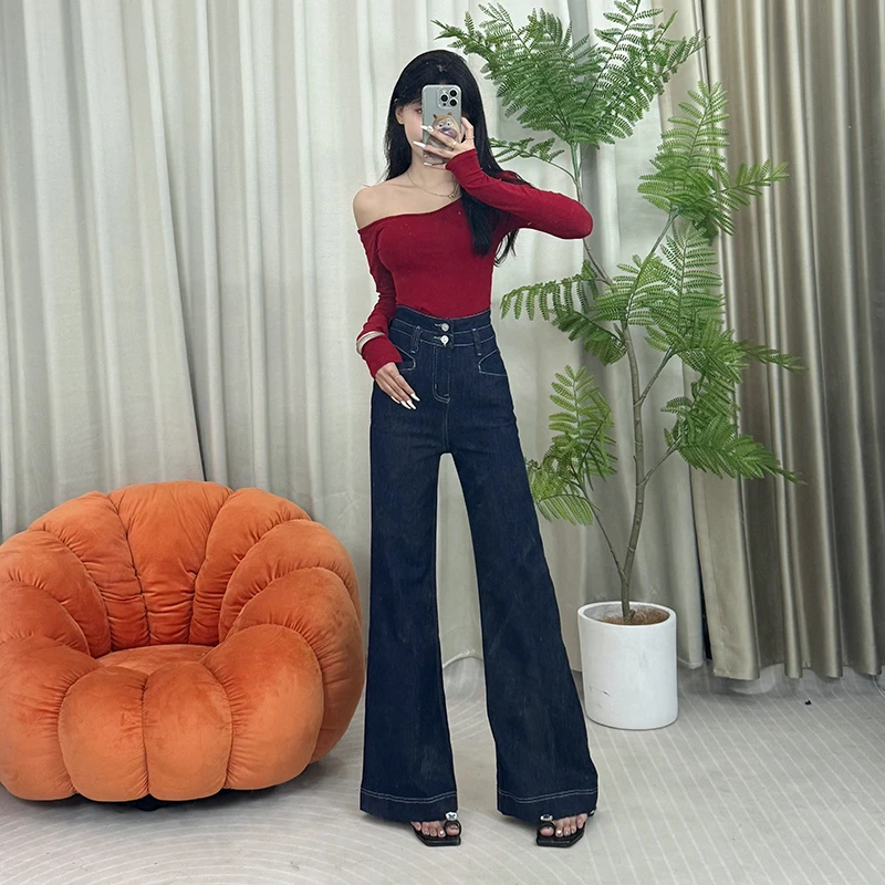 单裤/加绒原牛不褪色高腰喇叭牛仔裤女秋季弹力显瘦喇叭裤9725