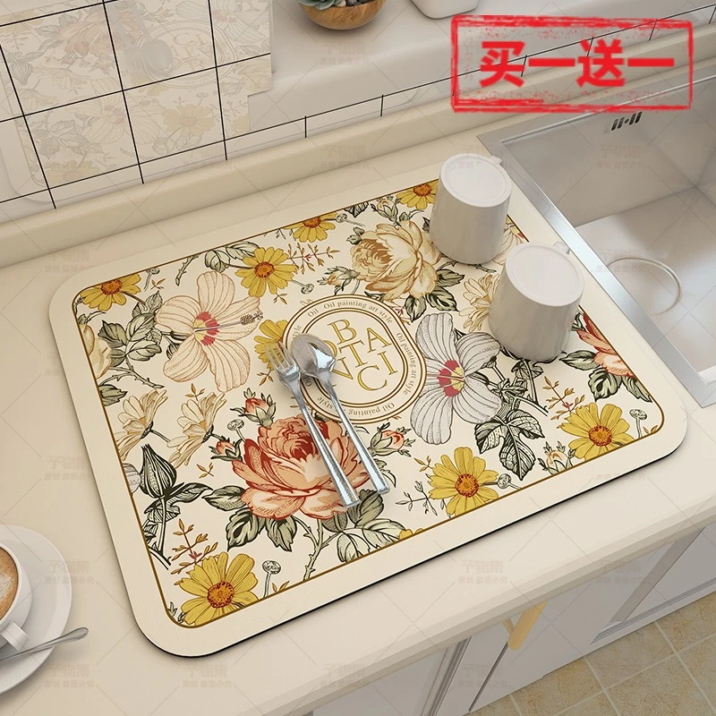 简约厨房餐厅台面轻奢控水垫吸水杯垫隔热防烫硅藻泥方形沥水垫