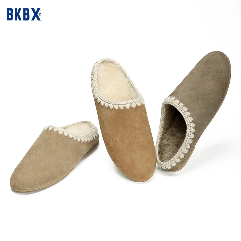 BKBX毛毛拖鞋女冬季外穿2024新款羊皮毛一体保暖羊毛包头半拖鞋子