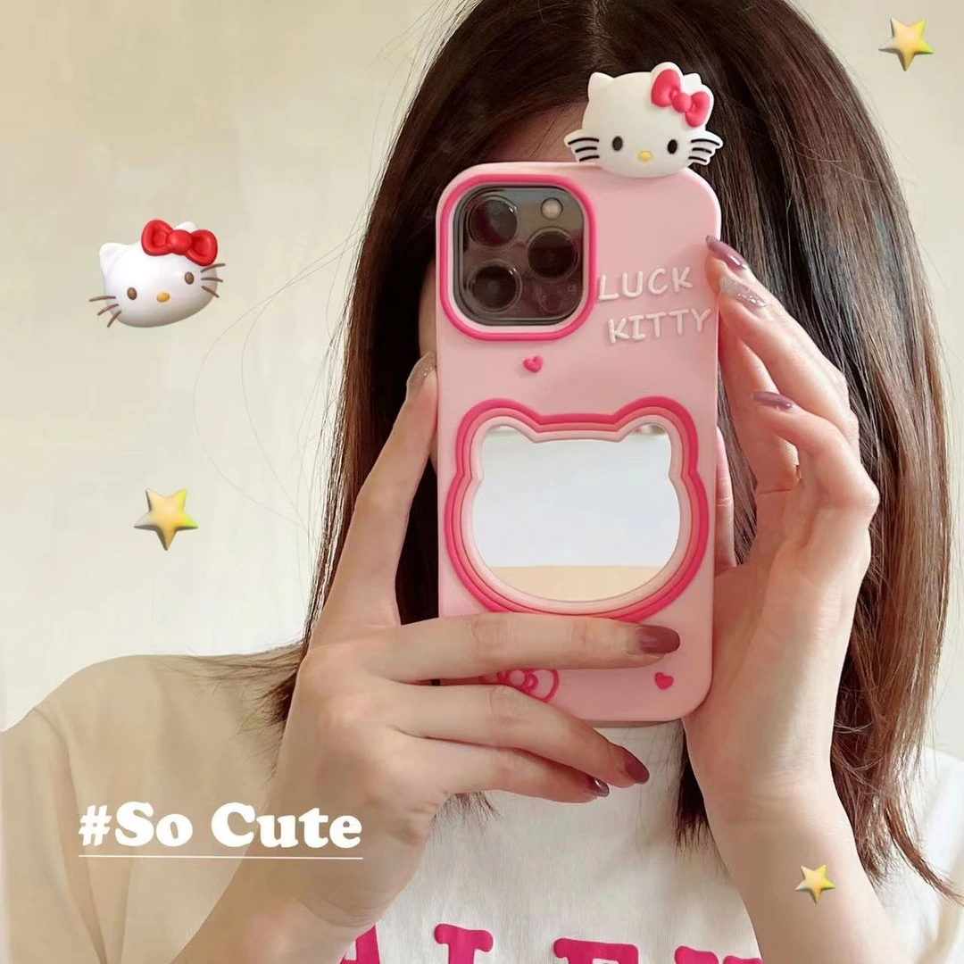 【苹果/华为】立体硅胶镜面趴趴Kitty猫手机壳适用iphone15promax女