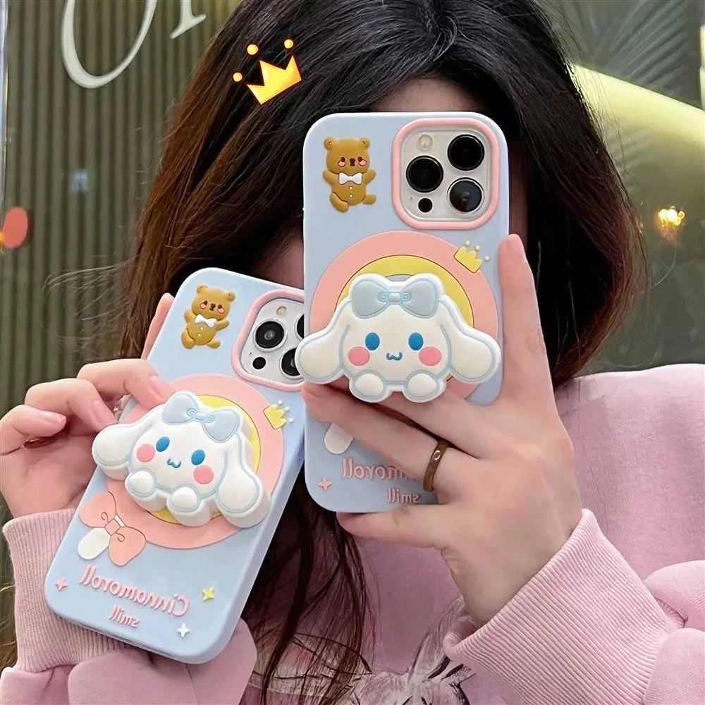【苹果】立体硅胶支架玉桂狗库诺米手机壳适用iphone15promax/14/13