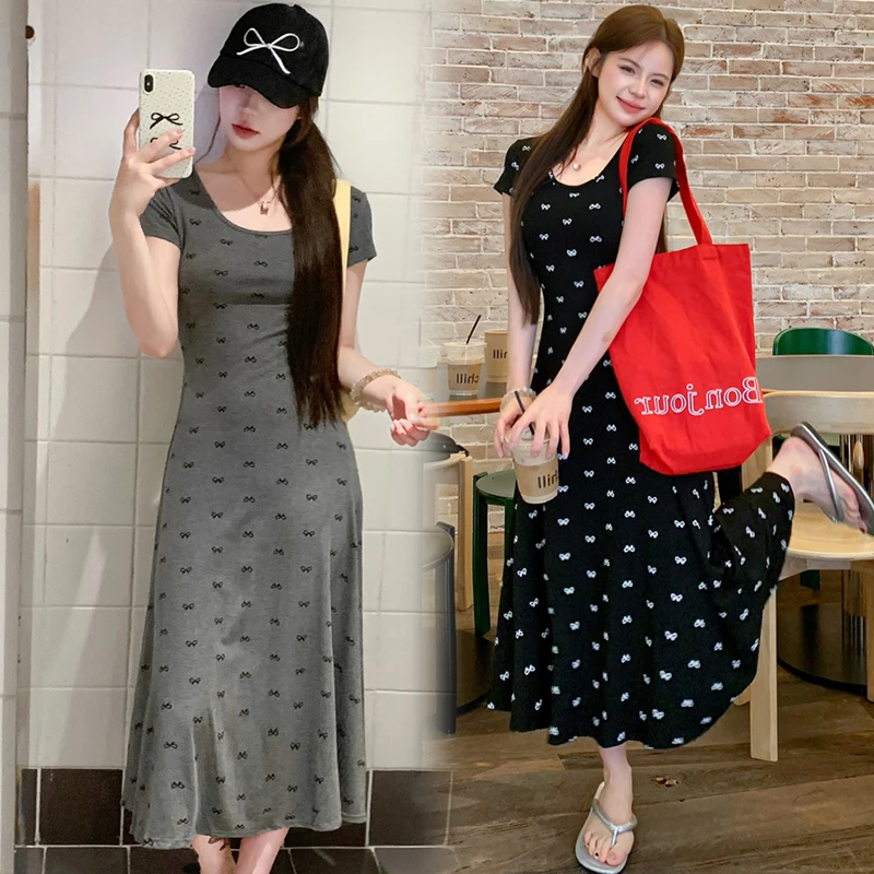 【仔仔专属】孕妇夏季连衣裙蝴蝶印花中长款甜美短袖碎花长款T恤裙