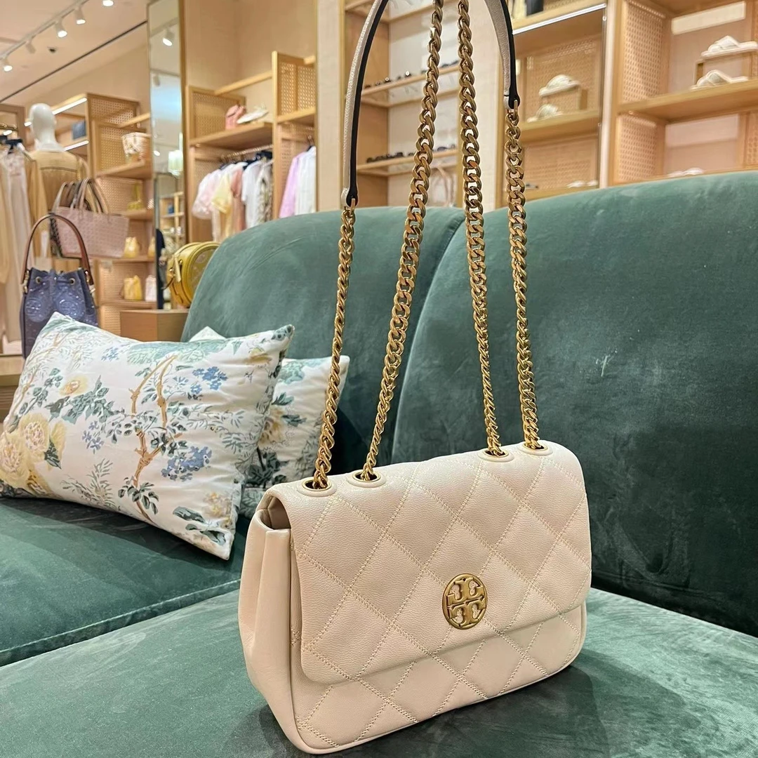 【预售】Tory Burch/汤丽柏琦店内现采白金中号方胖子链条包148243