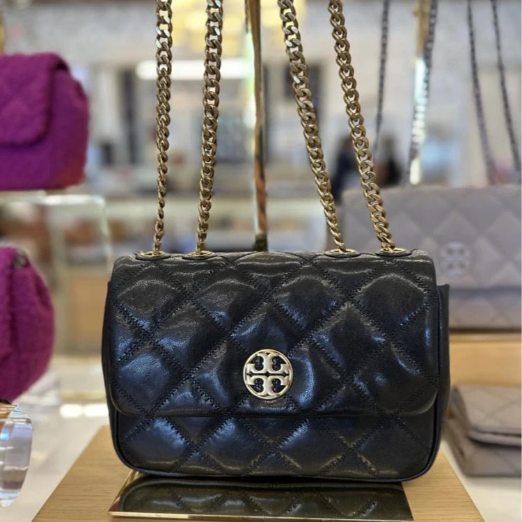 【预售】Tory Burch/汤丽柏琦方胖子黑金中号链条包148243