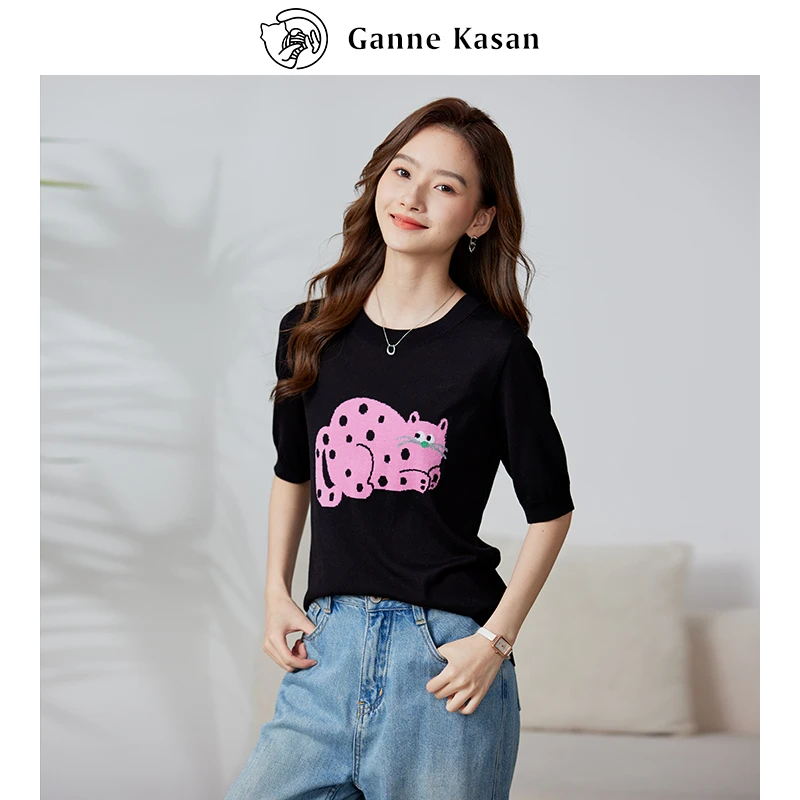 夏季新款天丝莱赛尔针织短袖T恤女透气醋酸针织衫百搭休闲宽松