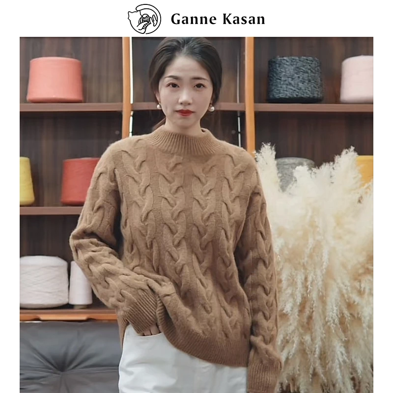 【ganne kasan/咖呐卡莎】纯羊绒冬季时尚休闲百搭加厚长袖针织衫