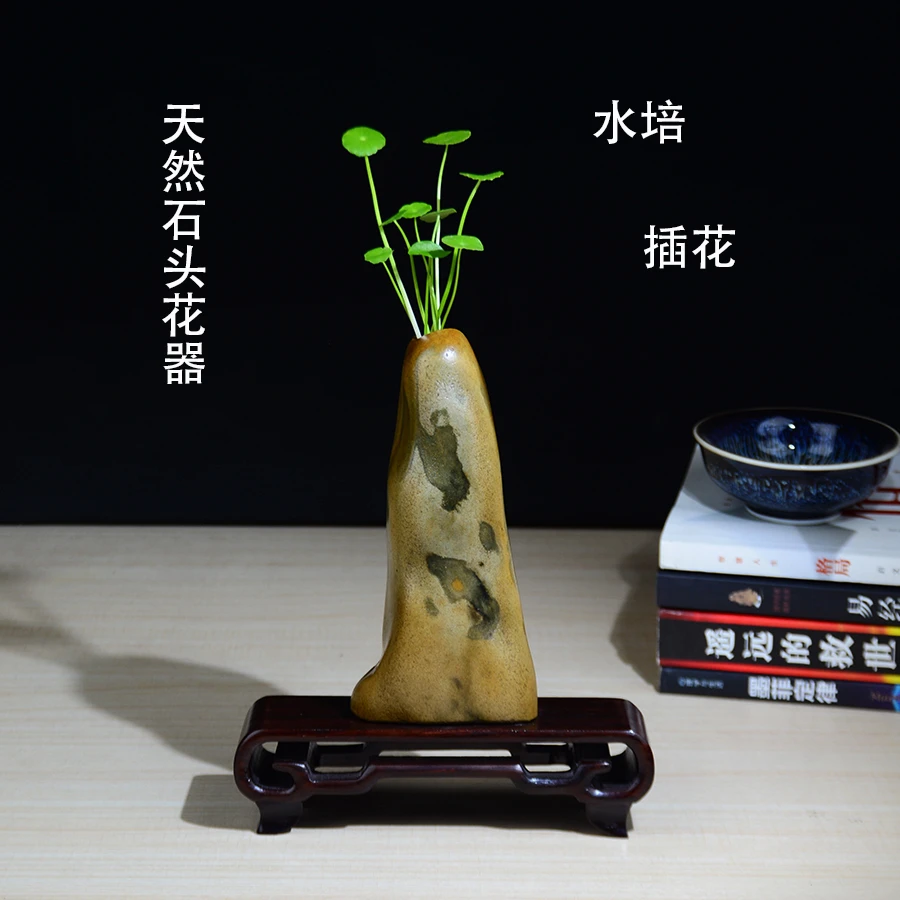XLHQ002天然石头大湾石鹅卵石铜钱草绿萝水培干花插花花器花瓶
