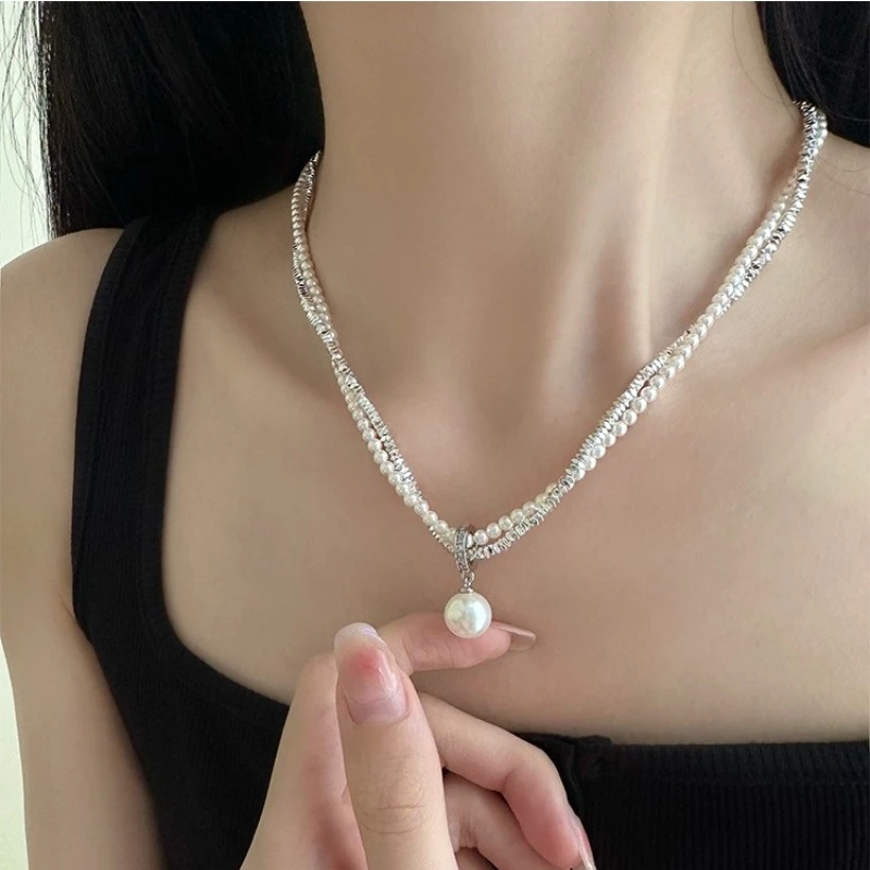 铜仿珍珠项链 气质甜美双层轻奢复古高级感时尚百搭洋气锁骨链