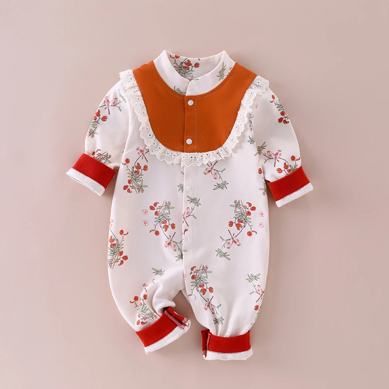 女宝宝连体衣春秋款纯棉婴儿衣服秋季新生儿长袖中国风秋装外出服