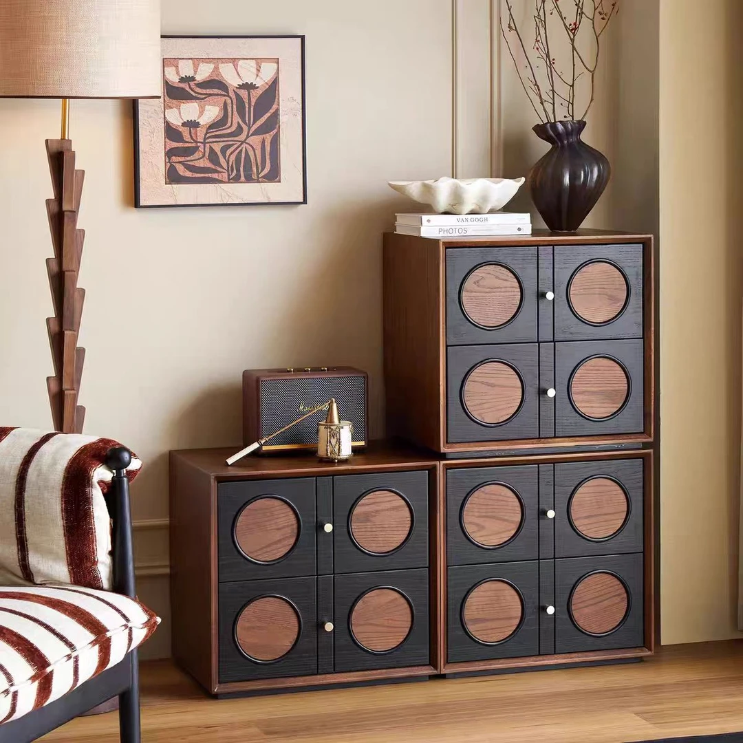 中古风模块组合斗柜法式复古香云纱卡门电视柜床头收纳储物柜子