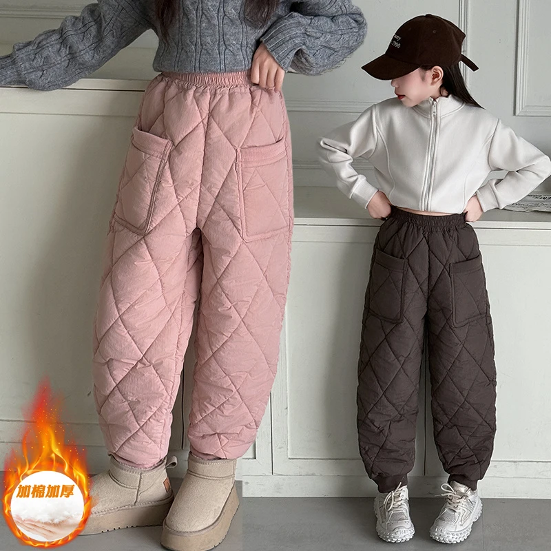 女童加绒棉裤冬季外穿2024新款6-12岁中大儿童东北一条过冬休闲裤