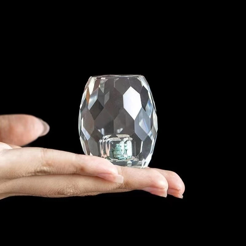 水晶玻璃盖置圆柱切面客厅餐桌摆件