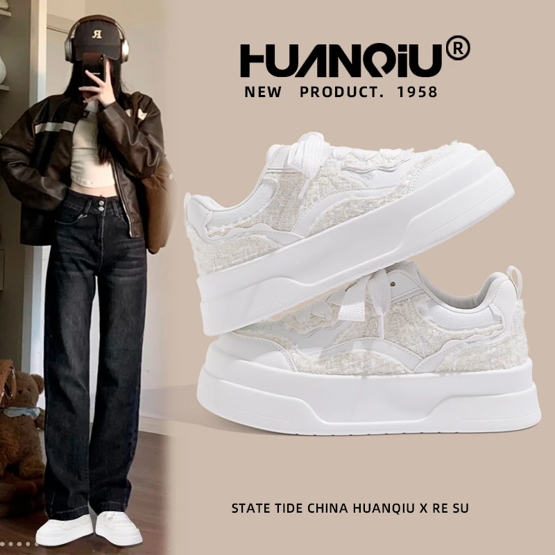 环球女款鞋子2025新款小香风鞋子小白鞋休闲厚底增高百搭运动女鞋