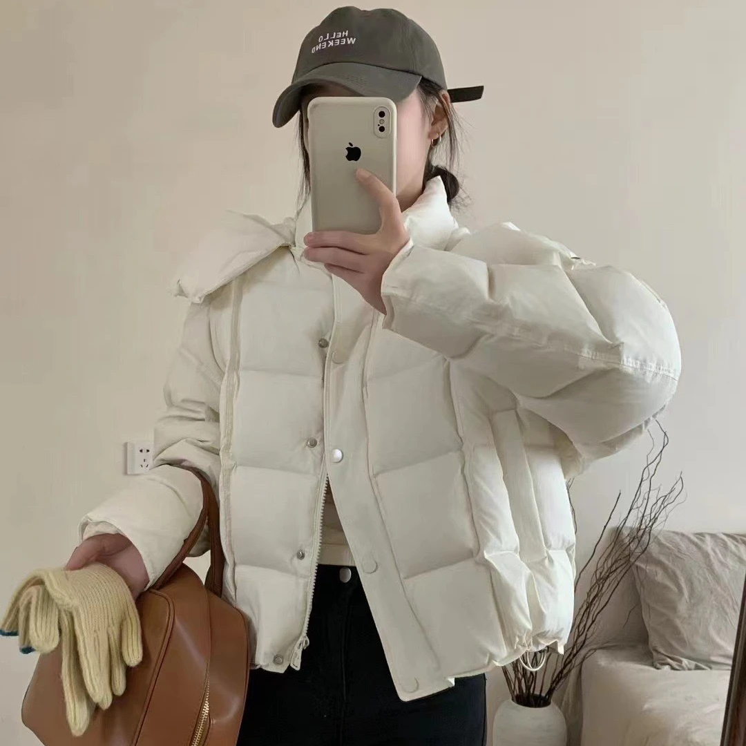 2024冬季韩版潮流小个子白鸭绒面包服简约宽松短款保暖外套
